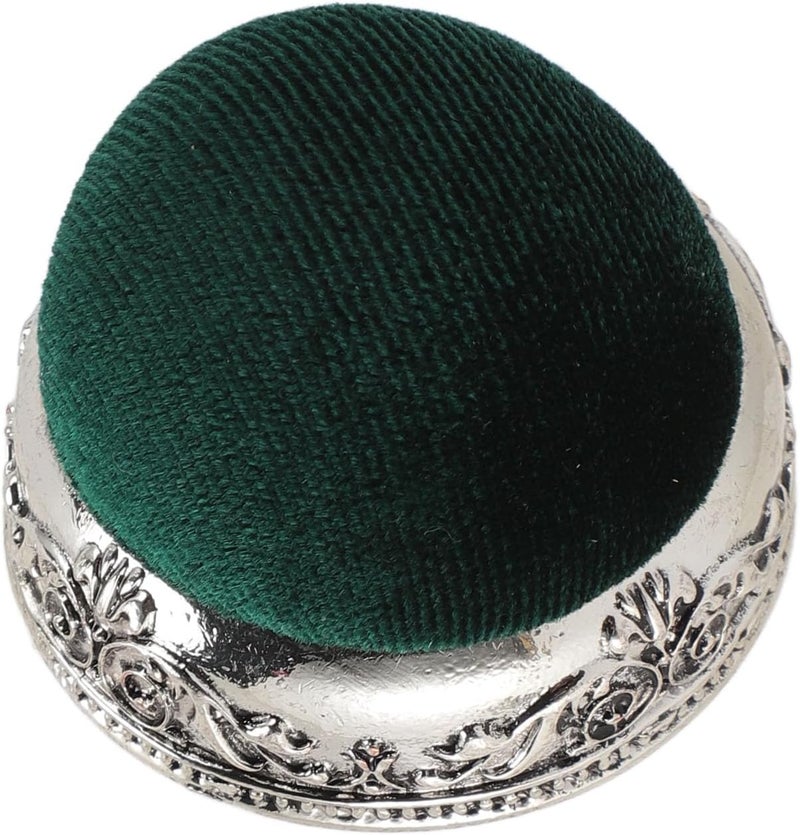 ZIZEV Needle Cushion, Pin Cushion Metal Base, Anti-Dropping Pincushions Ball Shaped Needle Pin Holder, Vintage Half Ball Shape for Sewing (Silver Base Green Type) - Image 5